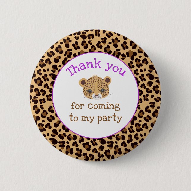Leopard Print Purple Quatrefoil 'Thank you' Button (Front)