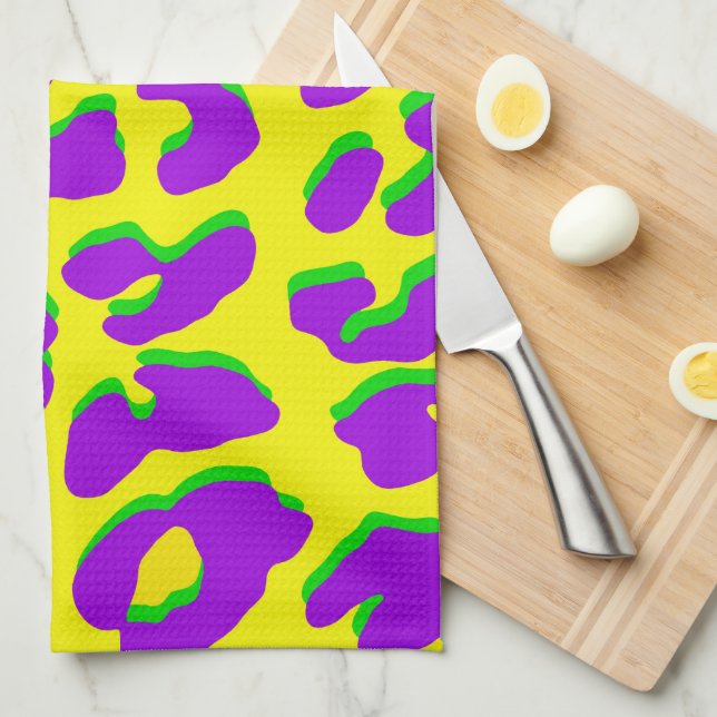 Leopard Print Purple Yellow Green  Kitchen Towel (Quarter Fold)