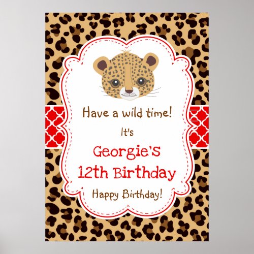 Leopard Print Quatre foil Birthday Poster Red