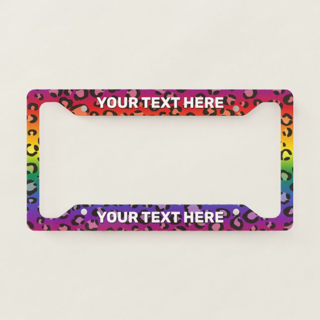 Leopard Print Rainbow Custom License Plate Frame (Front)