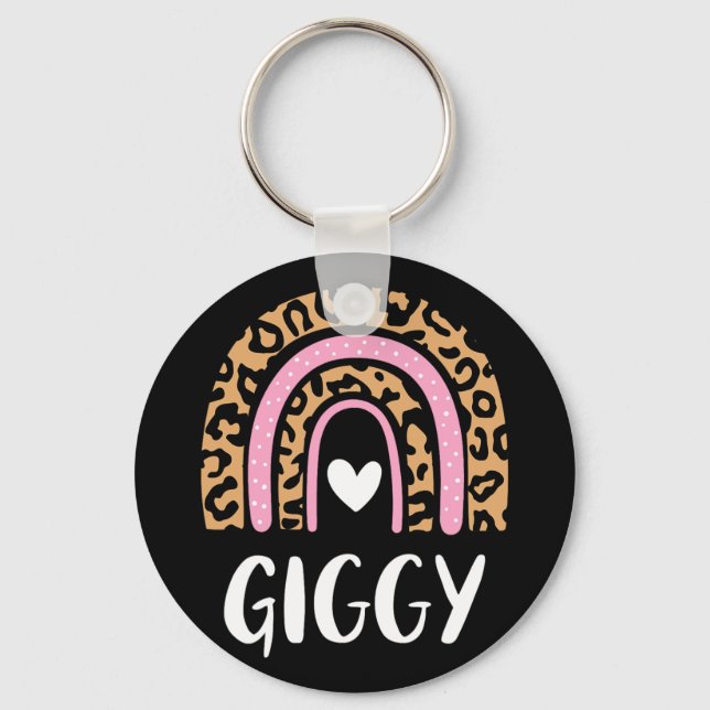 Leopard Print Rainbow Cute Mothers Day Funny Giggy Keychain (Front)