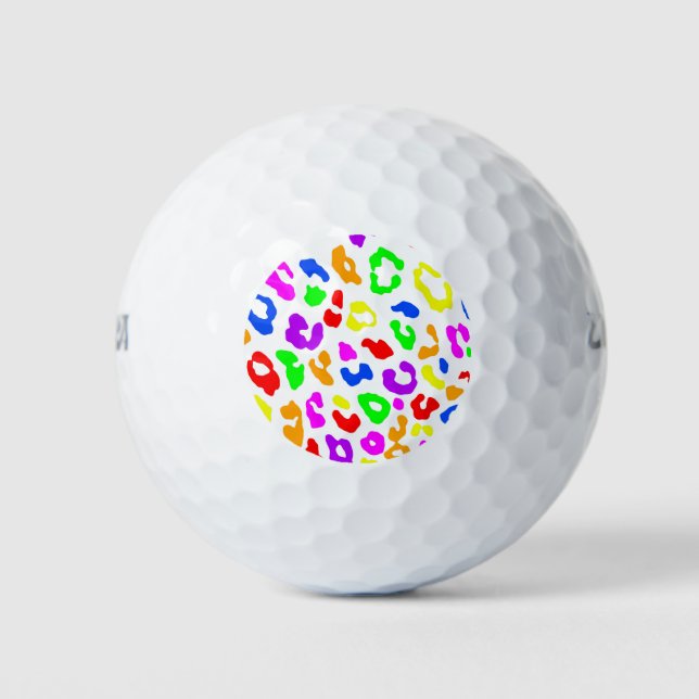 Leopard Print Rainbow White Golf Balls (Front)