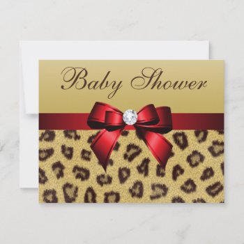 Leopard Print  Red Bow Baby Shower Invitation by AJ_Graphics at Zazzle