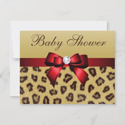 Leopard Print, Red Bow Baby Shower Custom Invite