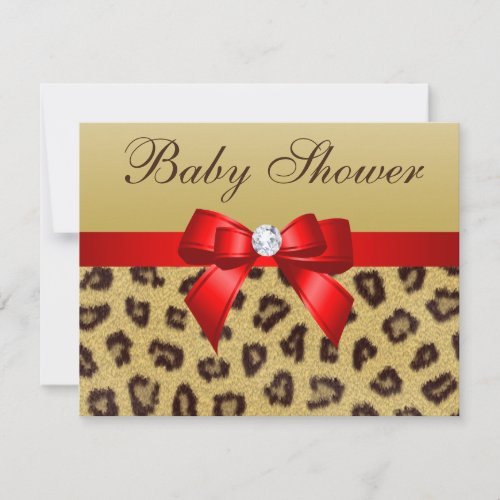 Leopard Print Red Bow Baby Shower Invitation