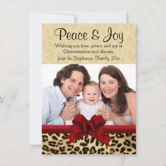 Leopard Print Red Bow Christmas Photo Greeting Holiday Card