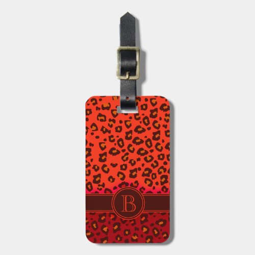 Leopard print red brown monogram luggage tag