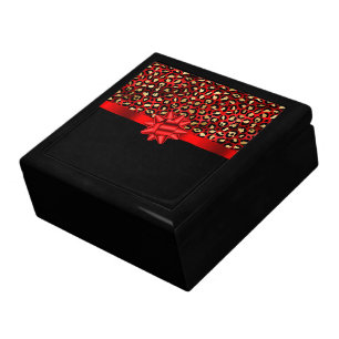 Leopard Print Red, Gold and Black with Red Bow Gift Box