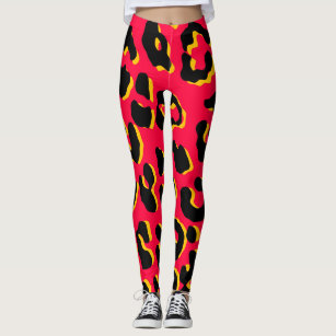 Wild Red and Black Leopard Print Fur Pattern Leggings