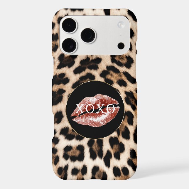 Leopard Print Red Lips XOXO iPhone Case (Back)