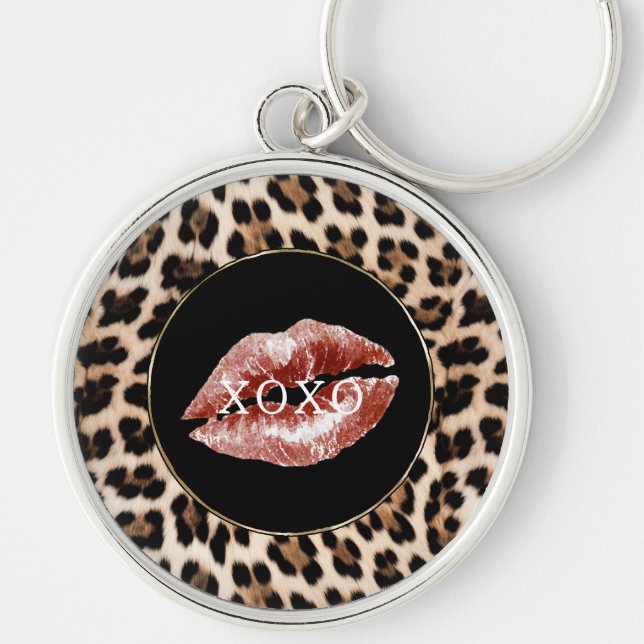 Leopard Print Red Lips XOXO Keychain (Front)