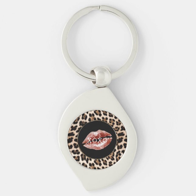 Leopard Print Red Lips XOXO Keychain (Front)