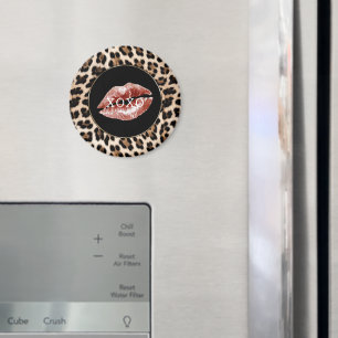 Leopard Print Red Lips XOXO Magnet