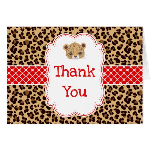 Leopard Print Red Qua trefoil Birthday Thank You