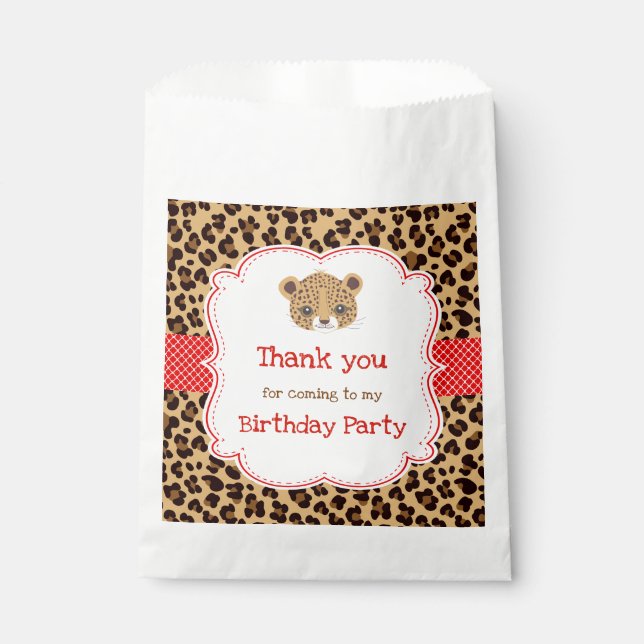 Leopard Print Red Quatre foil  Birthday Party Favor Bag (Front)