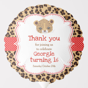 Leopard Print Red Quatrefoil Birthday Party Balloon