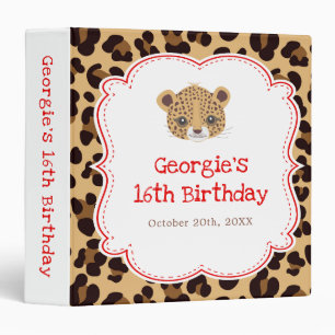 Leopard Print Red Quatrefoil Birthday Party Photo 3 Ring Binder