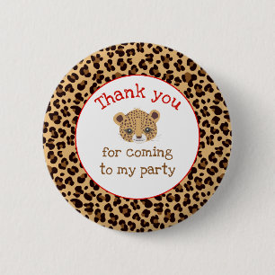 Leopard Print Red Quatrefoil 'Thank you' Button