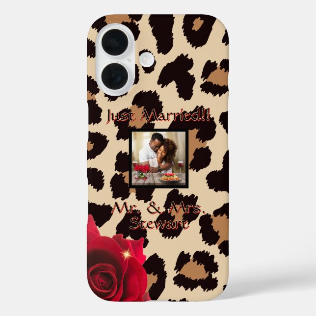 Leopard Print Red Rose Mr. and Mrs. Text Photo Case-Mate iPhone Case (Back)