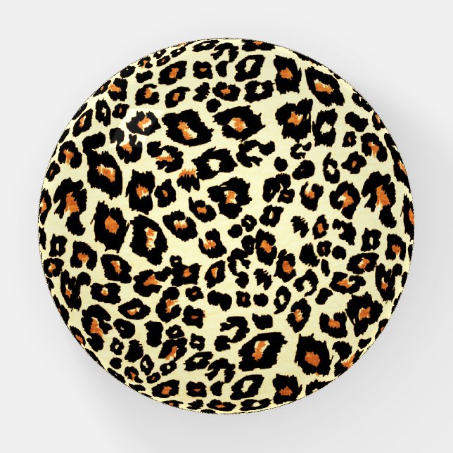 Leopard Print Retro Vibe Glass Paperweight (Front)