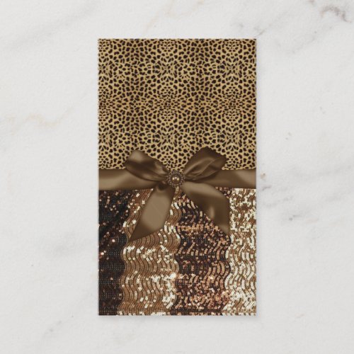 Leopard Print,Ribbon,Bow,Rhinestone Business Card