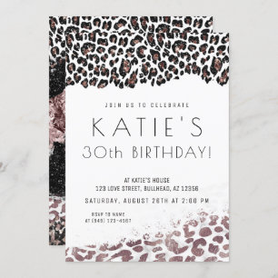 Leopard Print Rose Gold Any Age Birthday Invitation