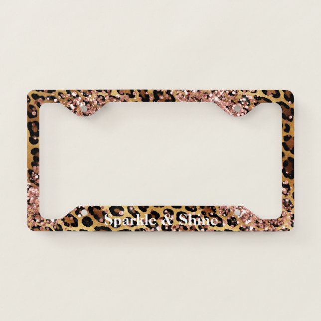 Leopard Print Rose Gold Glitzy Sparkle Glitter  License Plate Frame (Front)