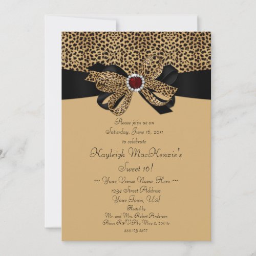 Leopard Print Ruby Diamonds Sweet 16 Invitation