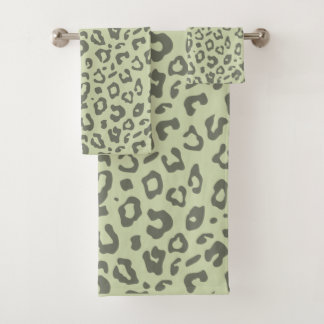 Leopard Print Sage Green and Shades Animal Print Bath Towel Set
