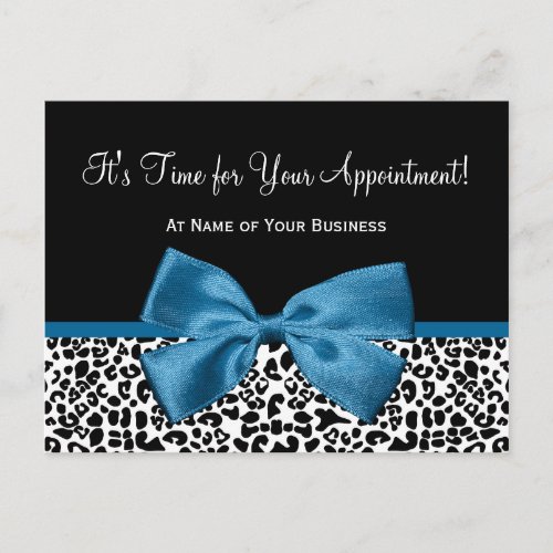 Leopard Print Salon Appointment Reminder Blue Bow Postcard