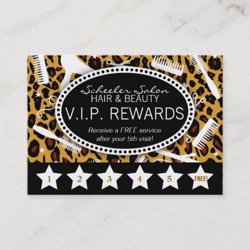 Leopard Print Salon Loyalty Business Card Templates
