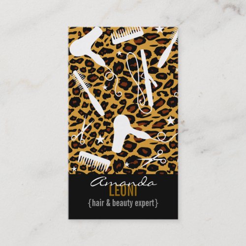 Leopard Print Salon Tools Vertical Business Card