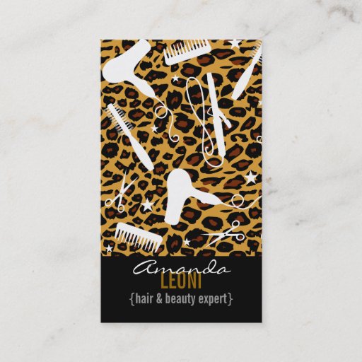 Customizable Leopard Print Salon Tools Vertical Business Card