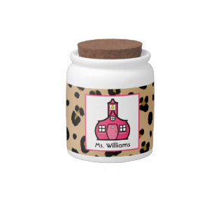 Leopard Print & Schoolhouse Teacher Candy Jar
