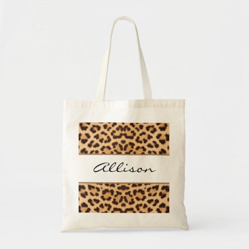 Leopard Print Script Personalized Tote Bag