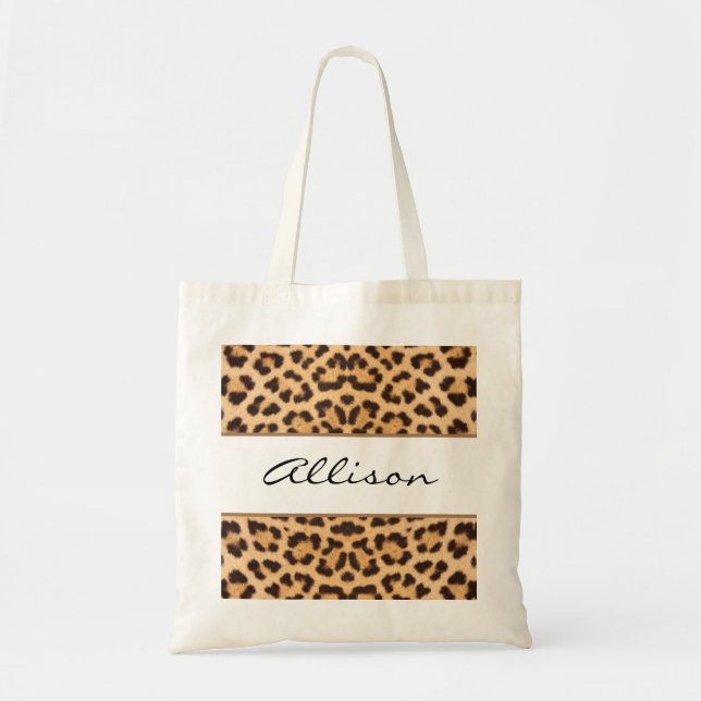 Leopard Print Script Personalized Tote Bag (Front)