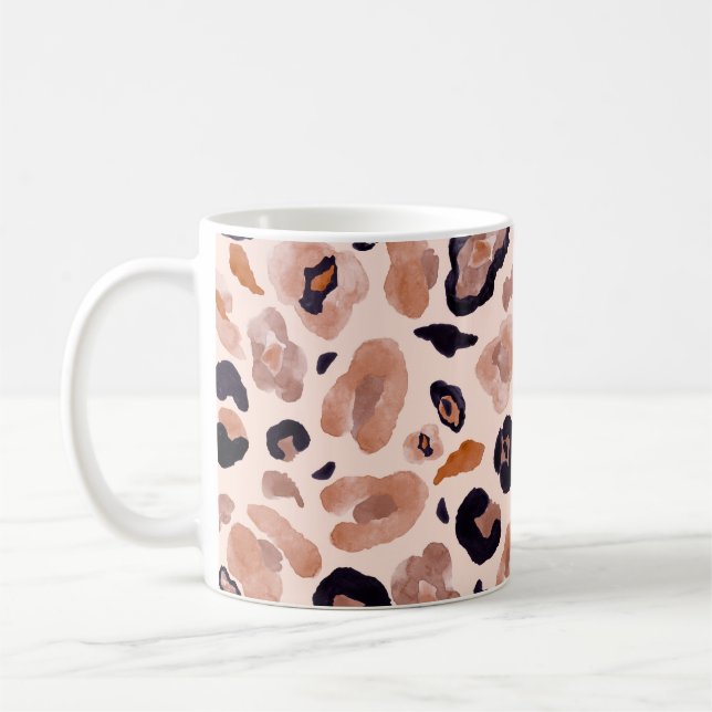 Leopard print, seamless, beige background. coffee mug (Left)