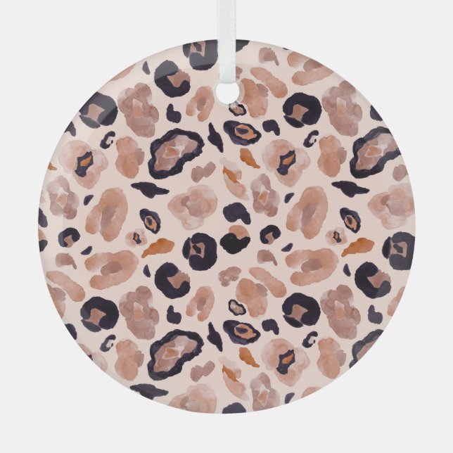 Leopard print, seamless, beige background. glass ornament (Front)