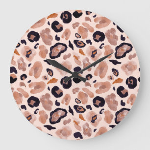 Leopard print, seamless, beige background. large clock