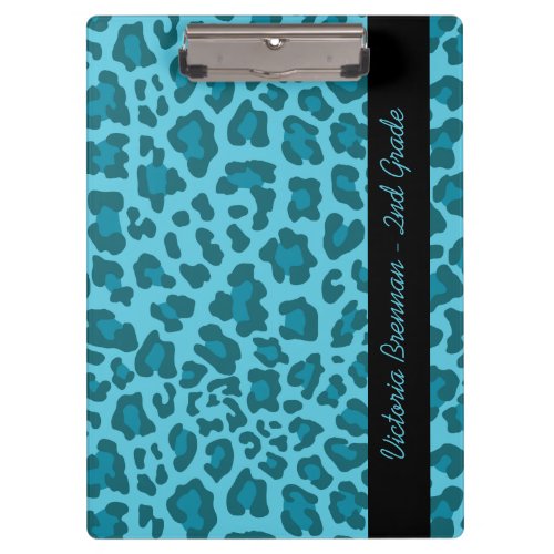 Leopard Print Shades of Blue Custom Clipboard