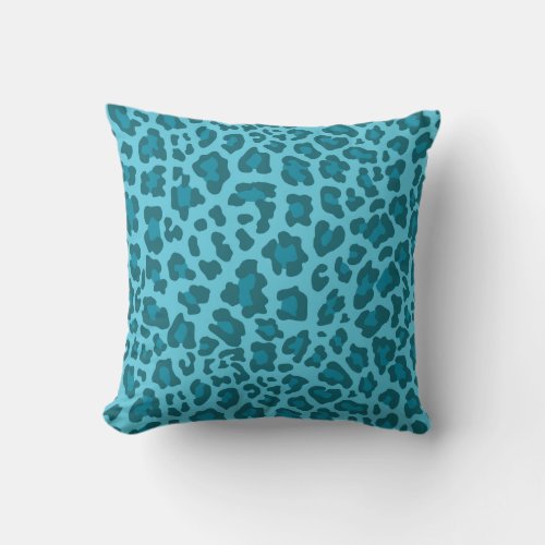 Leopard Print Shades of Blue Throw Pillow