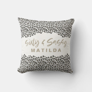 Leopard print sixty and sassy 60th birthday gift throw pillow
