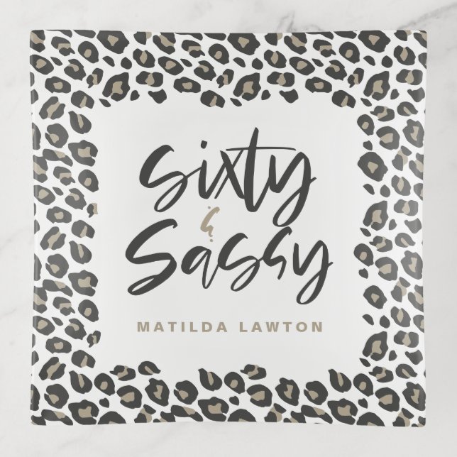 leopard print sixty and sassy party modern chic trinket tray (Front)