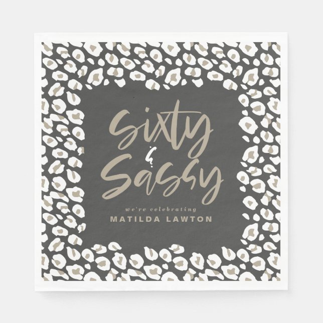 leopard print sixty and sassy party modern napkins (Front)
