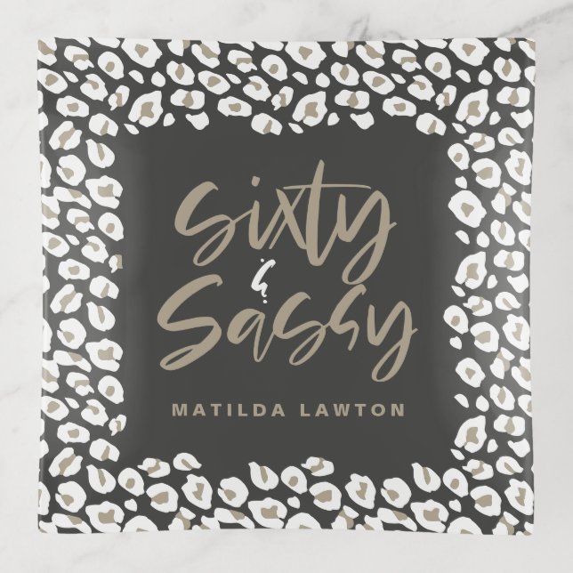 leopard print sixty and sassy party modern napkins trinket tray (Front)
