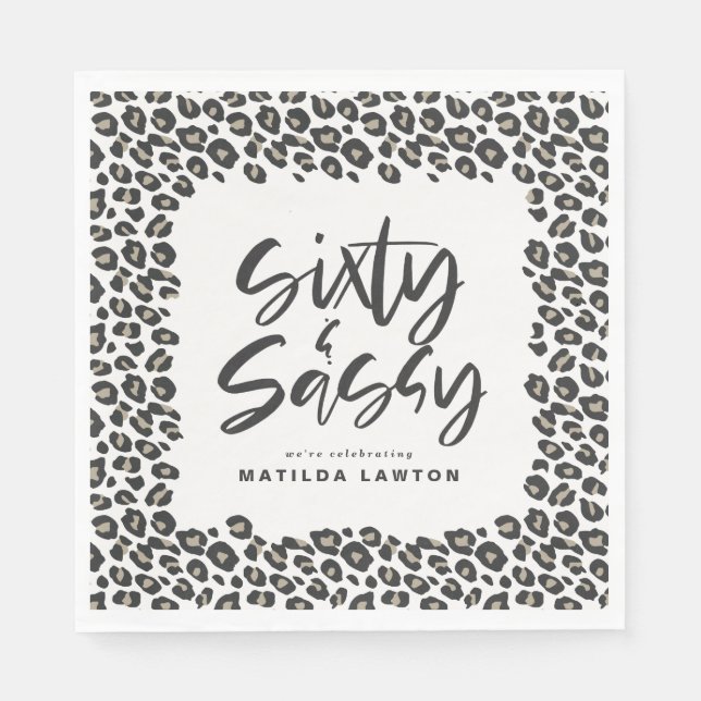 leopard print sixty and sassy party napkins (Front)