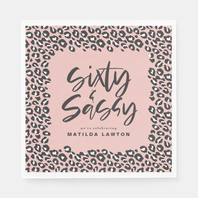 leopard print sixty and sassy party napkins (Front)