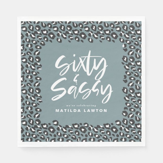leopard print sixty and sassy party napkins (Front)