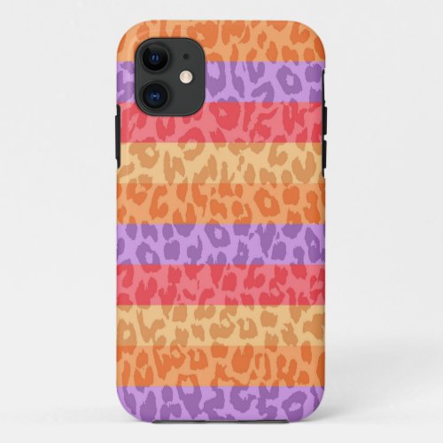 Leopard Print Skin Fur  Colorful Stripes Retro iPhone 11 Case