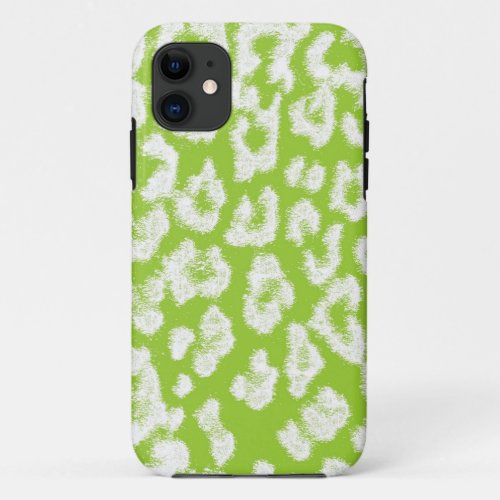 Leopard Print Skin Fur with Lime and White iPhone 11 Case